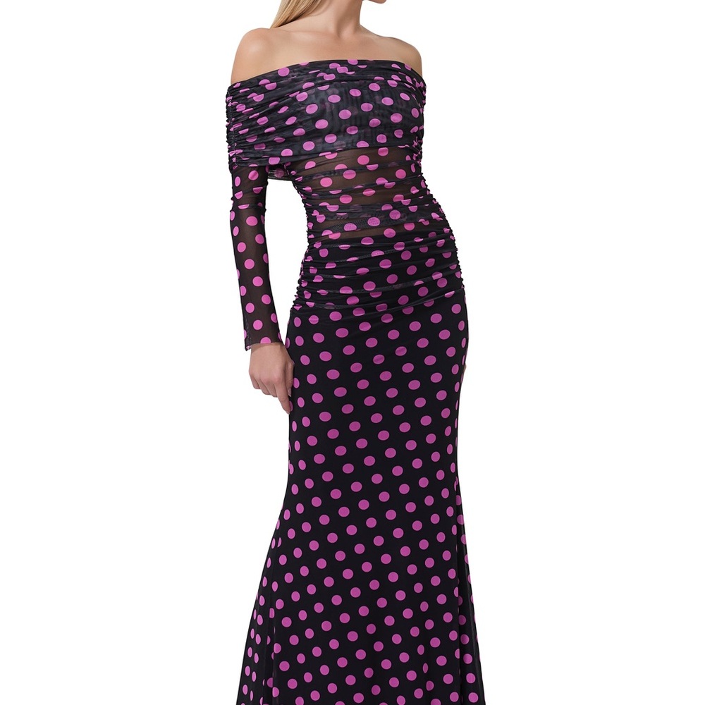 Chic Off-Shoulder Polka Dot Long Sleeve Dress